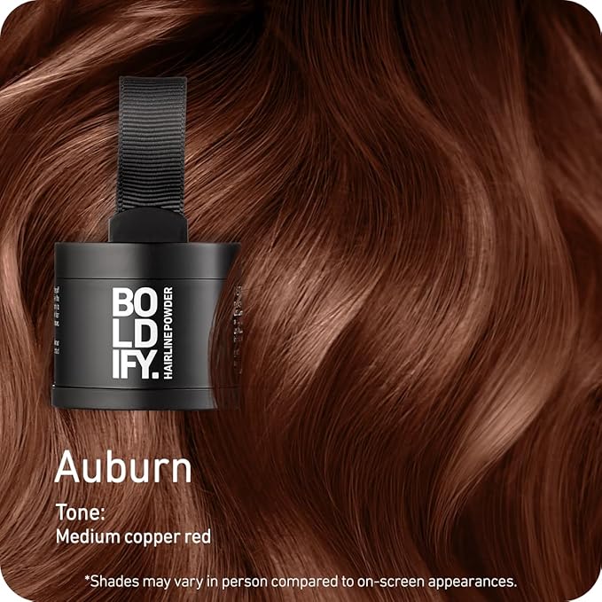BOLDIFY Hairline Powder - Root Touch Up Hair Color for Gray Coverage - Bald Spot Concealing Hair Powder for Women & Men - 24-Hour Stain-Proof - Auburn