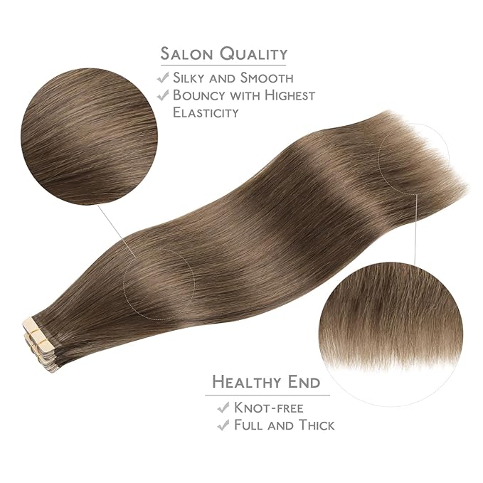 WENNALIFE Tape in Hair Extensions Human Hair, 20pcs 50g 18 inch Light Ash Brown Remy Hair Extensions Straight Human Hair Tape in Extensions Skin Weft Tape Extensions Human Hair