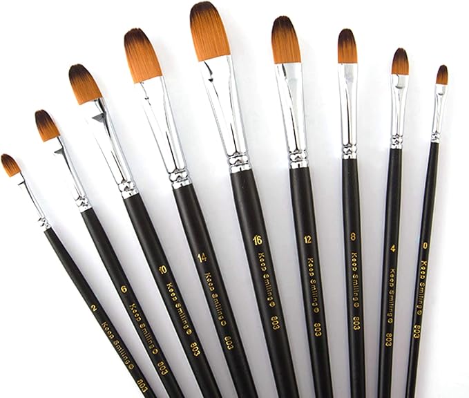 9 Pcs Filbert Long Handle Artist Paint Brush Set, Quality Synthetic Hair and Wooden Handle for Acrylic Watercolor Oil Painting, Great for Beginners and Professionals