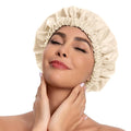 Reusable Shower Cap for Women, Stylish Large Waterproof Shower Bonnet Washable Wide Elastic Band Hair Cap for Long Hair, Braids Bath Hat(Champagne)