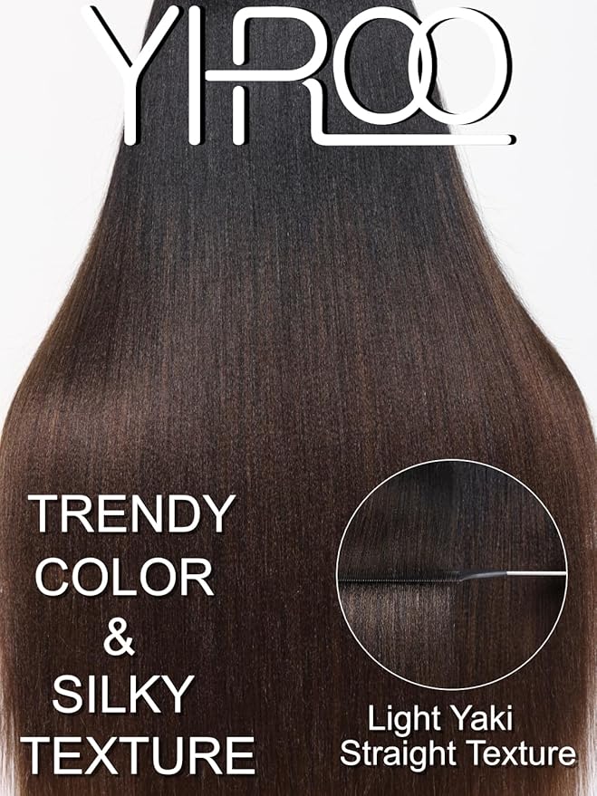 YIROO V Part Wig Human Hair No Leave Out Ombre Chestnut Brown Yaki Straight Glueless Human Hair Wig Upgrade U Part Wigs for Women V Shape Clip in Half Wig No Glue No Sew in Beginner Wig 16inch