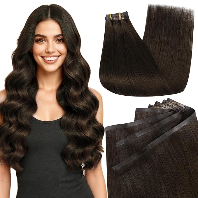 Full Shine Clip in Hair Extensions 16 inch 140g 8Pcs Seamless Clip in Hair Extensions Human Hair Brown Remy Hair Clip ins for Women