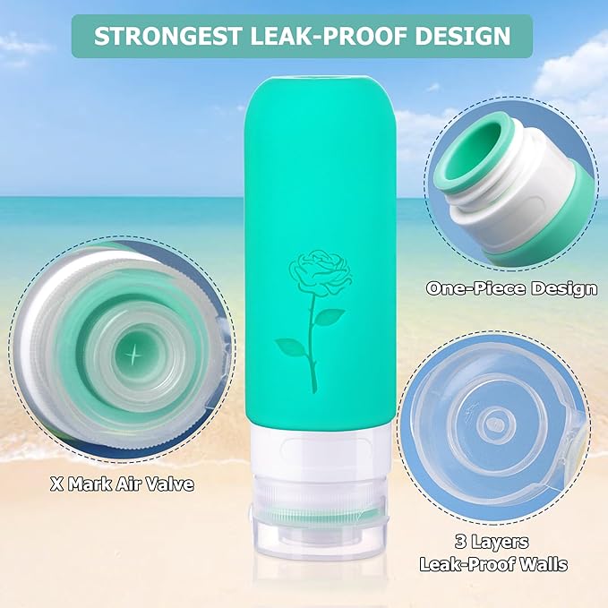 Small Travel Size Container for Cream 3pcs Mini Silicone Makeup Jar and 1pcs Tiny Squeeze Bottle, TSA Approved Leak-proof Lotion Pots and Toiletries Bottles With Storage Bag