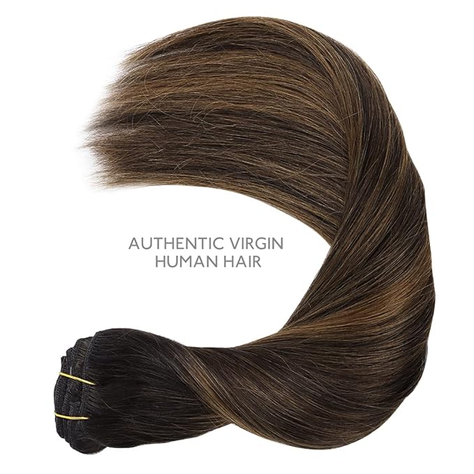 WENNALIFE Clip in Hair Extensions Real Human Hair, 22 Inch 130g 7pcs Remy Hair, Balayage Dark Brown Mixed Chestnut Brown Straight Natural Extensiones De Cabello Humano Con Clip Ins