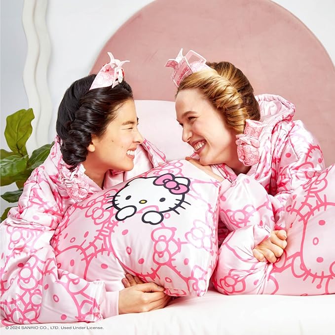 Kitsch x Hello Kitty Pillow Case – Pink Kitty Faces Toddler Bed Time Satin Pillowcase with Zipper – Soft Cooling Pillow Cover for Hair & Skin – Better Than Silk Pillowcase - King Size 19x36