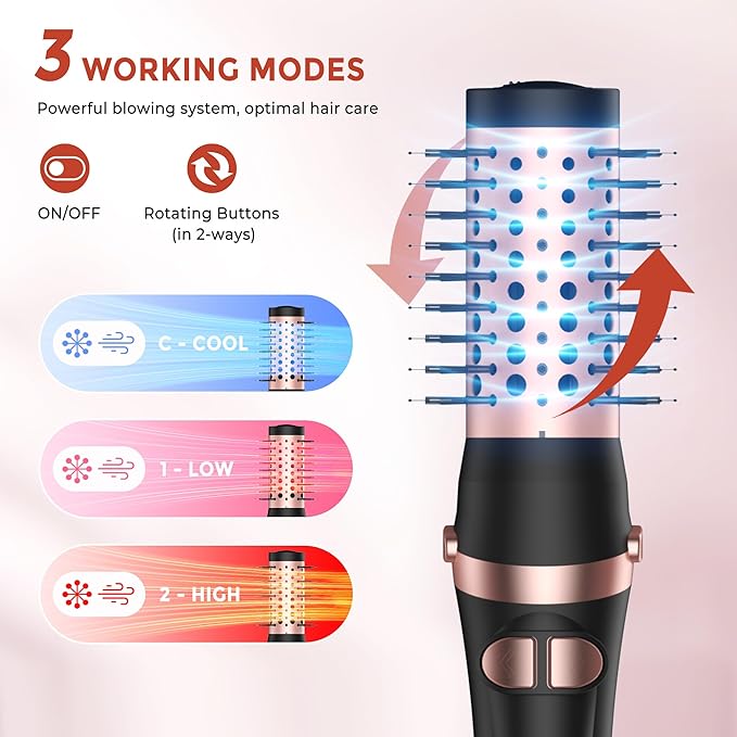 2 in 1 Rotating Hair Dryer Brush, Thermal Blow Brush Set Auto Rotating 360° Drying, Oval Volumizer Detachable Heated Hot Air Brush for Curling Volumizing & Drying Hair (Black)