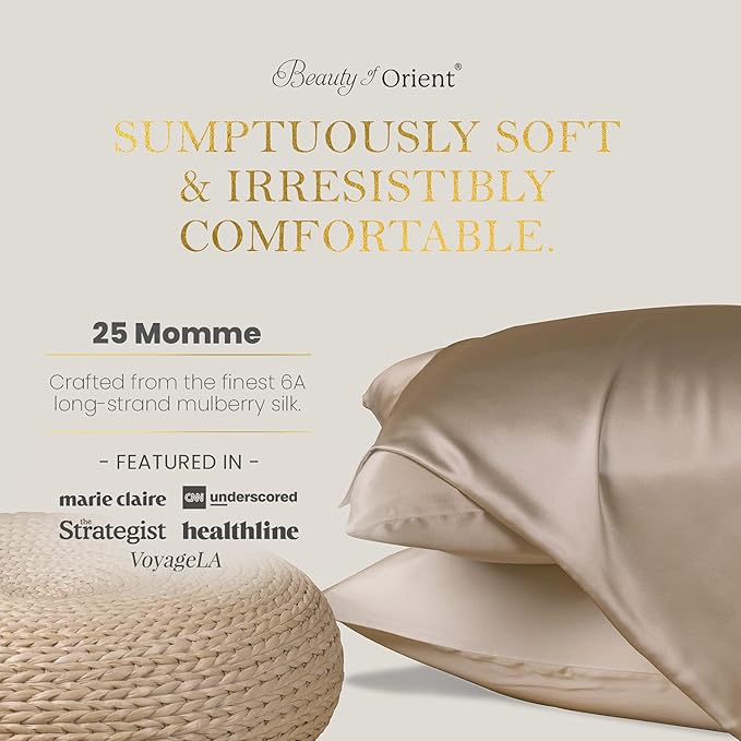 25 Momme Premium Mulberry Silk Pillowcase for Hair and Skin | Handcrafted Hypoallergenic & Anti-Acne Silk Pillow Cases with Zipper | King - 20" x 36", Silver Lining