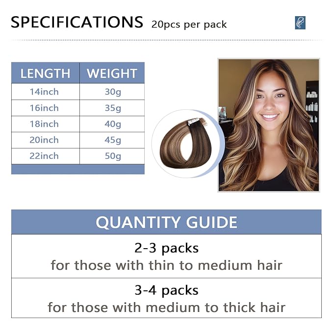 COOKAYU Invisible Tape in Hair Extensions, Balayage Dark Brown to Dirty Blonde 18Inch 20pcs 40g/pack Straight Real Human Hair Invisible Injected Tape in Extensions
