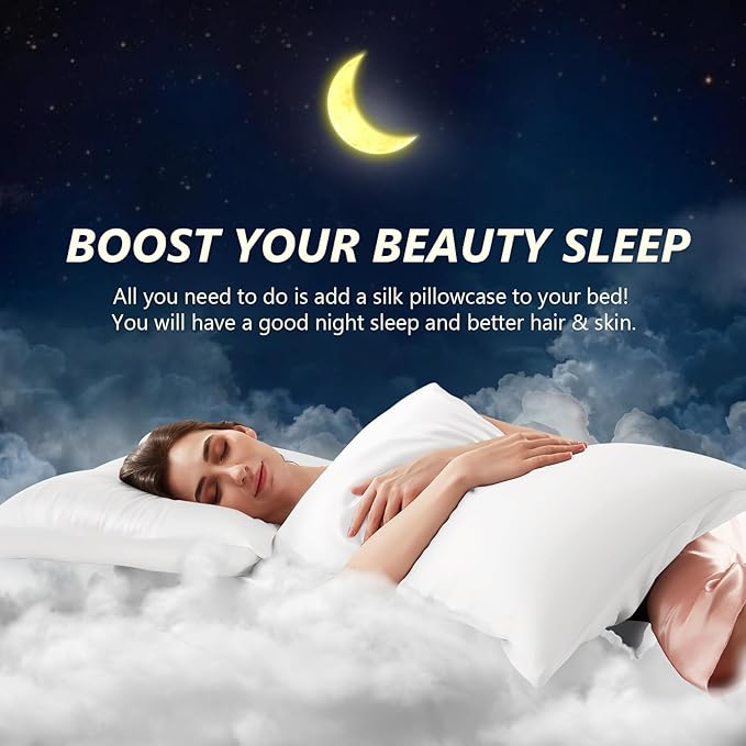 Silk Pillow Cases King Size 100% Mulberry Silk Pillowcase for Hair & Skin 22 Momme Both Side Grade 6A Silk Cooling Soft Breathable 20 x 36 Inches with Hidden Zipper 1PC, White