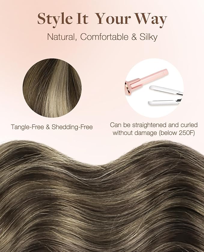 GOO GOO Invisi Edge Tape in Hair Extensions Human Hair, 4/26/4 Balayage Chocolate Brown to Honey Blonde, 20pcs 16inch 50g, Virgin Remy Hair, Seamless Injected Tape, Natural Look
