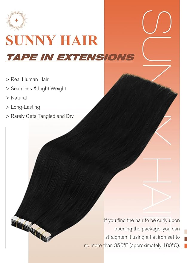 Sunny Hair Tape in Hair Extensions Human Hair 28inch Hair Extensions Real Human Hair Tape in Extensions for Women Jet Black Invisible Remy Hair Natural Straight Skin Weft Double Sided Tape 40pcs 100g