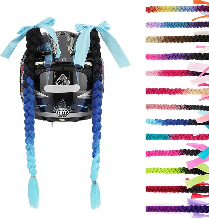 SEGO 1PCS/2PCS Helmet Pigtail Braids with Detachable Suction Cup Bowknot Ponytail Hair Many Colors (Helmet not Included)