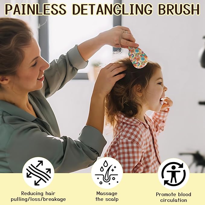 Mini Hair Brush,Cute Detangling Travel Hair Brush,Soft Bristles for Effortless Tangle Removal,Detangler Hairbrush for Women Men Boys Girls Kids Wet Dry All Hair Types (Colorful Bohemian Flowers, Mini)