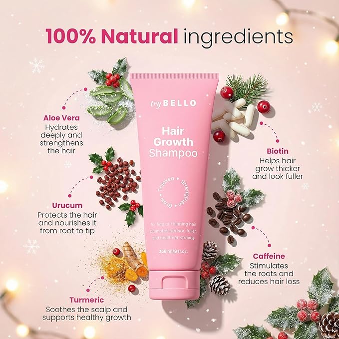 Trybello Hair Growth Shampoo | Natural Hair Thickening & Scalp Detox | Aloe Vera, Turmeric, and Urucum Extract | Sulfate-Free, Vegan, Anti-Hair Fall Formula | For Any Hair Type | 2 Pack Combo
