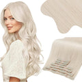 Moresoo Clip in Hair Extensions Real Human Hair Blonde Human Hair Extensions Clip ins Remy White Blonde Thick Straight 150g/7pcs 20 inch