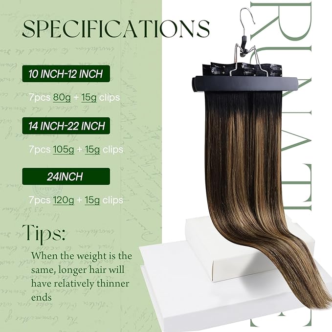RUNATURE Real Human Hair Clip in Extensions, Balayage Clip in Hair Extensions 22 Inch, Long Hair Extensions Clip Ins, Remy Natural Hair, 120g 7pcs #1B/6/27 Black Rooted to Brown Highlight Blonde