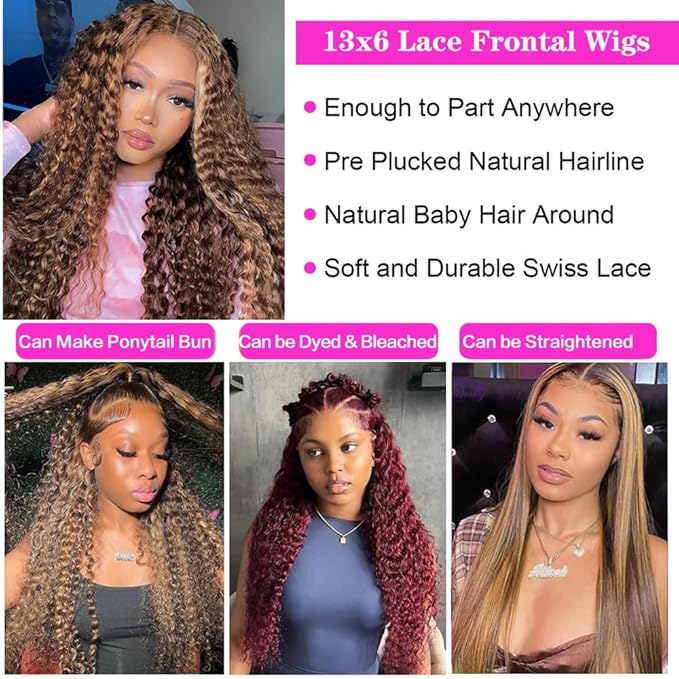 abbildung 28inch Highlight Ombre Lace Front Wig Human Hair 13x6 HD Honey Blonde 4/27 Deep Wave Lace Frontal Wigs Glueless Wigs Human Hair