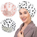 2Pcs Shower Caps for Women Shower Cap Reusable Waterproof Hair Cap for Shower with Adjustable Bowknot Luxury Bath Cap for Women (Black Dot & Pink Dot)