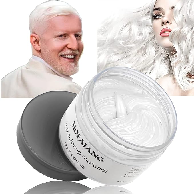 Temporary Hair Color Wax,Hair Spray Color, Hair Wax Color 4.23 oz, Easy Washout Temporary Hair Dye for Halloween,Cosplay, Party (White, 4.23)