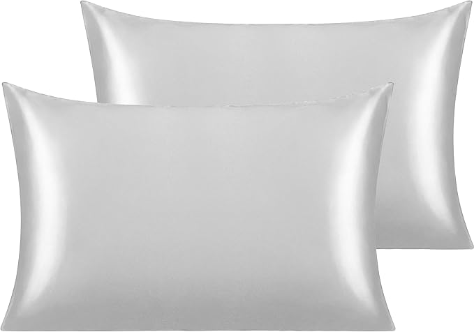 NTBAY 2 Pack Satin Standard Pillowcases for Hair and Skin, Luxurious and Silky Pillow Cases with Envelope Closure, 20x26 Inches, Silver Grey