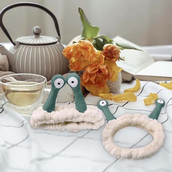 Jowmoy Cute white Snail Headband, to Wash Face for Women Makeup Shower Spa Headband