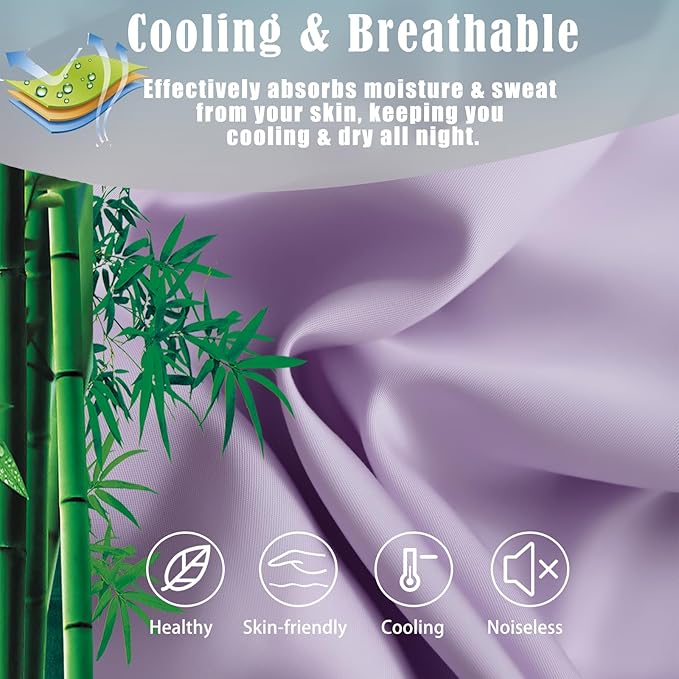 TELUS Pillow Cases Standard Size 2 Pack, Bamboo Rayon & Lyocell Pillowcase with Envelope Closure, Cooling Breathable Pillow Cover for Hot Sleeper & Night Sweats, 20x26 inch, Light Purple