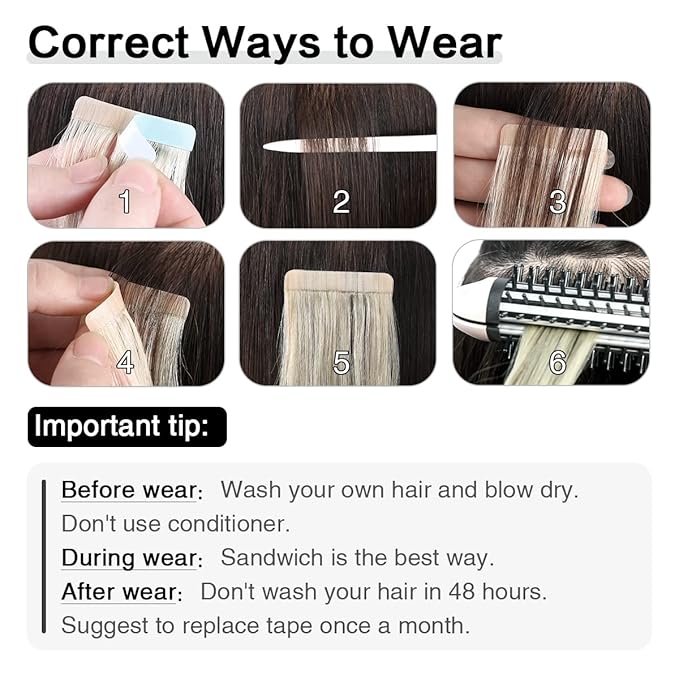 SUYYA Tape in Hair Extensions Human Hair Balayage Chocolate Brown to Bleach Blonde and Chestnut Brown 40g/pack 20pcs Straight Seamless Skin Weft Tape in Human Hair Extensions(12inch #P6/613/T4)