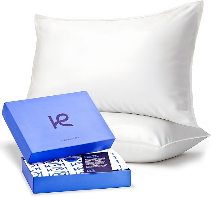 Kickoff Viscose Bamboo Pillowcase, Queen, Set of 2, 100% Organic Hidden Zippered Viscose Bamboo Pillow Case Queen Size, Cooling Pillow Cover for Hot Sleepers (20"x30", Snow White)