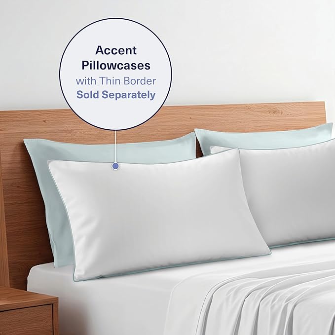 Kickoff Viscose Bamboo Pillowcase, Queen, Set of 2, 100% Organic Hidden Zippered Viscose Bamboo Pillow Case Queen Size, Cooling Pillow Cover for Hot Sleepers (20"x30" Coastal Blue)
