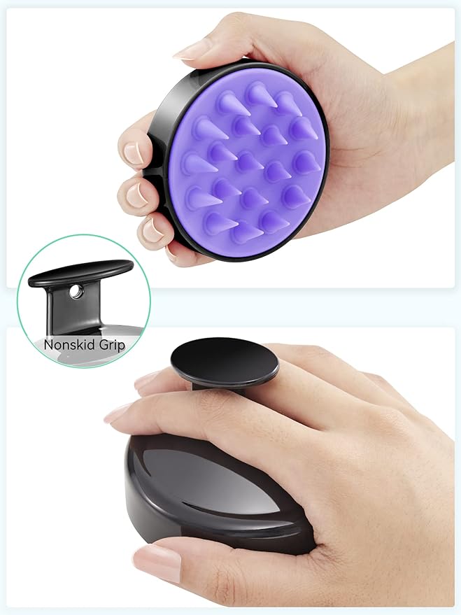 HEETA Scalp Massager Hair Growth, Soft Silicone Scalp Scrubber Shampoo Brush for Exfoliation, Dandruff Removal Head Massage Stress Relax, Wet & Dry Use for Thick Thin Curly Hair Care, Black