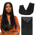 Lashey Seamless Clip in Hair Extensions Real Human Hair 7pcs 110g Straight Hair Extensions, 22 Inch Jet Black Remy Human Hair Clip in Extensions Black Hair Extension with Invisi Edge