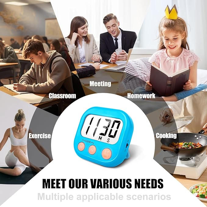 2 Pack Kitchen Timers Loud Ring Digital Timers for Cooking Magnetic Blue