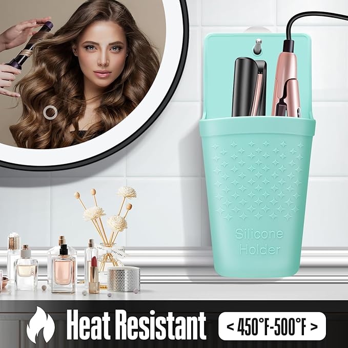 Heat Resistant Silicone Hair Iron Mat and Pouch,Portable Travel Hair Straightener Mat and Holder for Hair Styling Tools.1 Pack.(Mint Green)