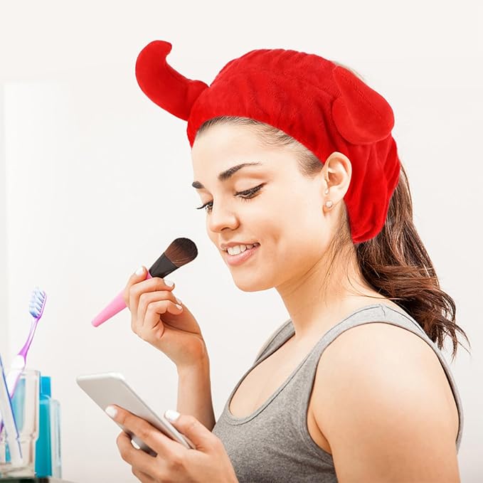 Spa Headband Devil Horns Makeup Hair Bands Sturdy Wear-Resistant Face Washing Cosmetic Turban Head Wraps Shower Yoga for Women
