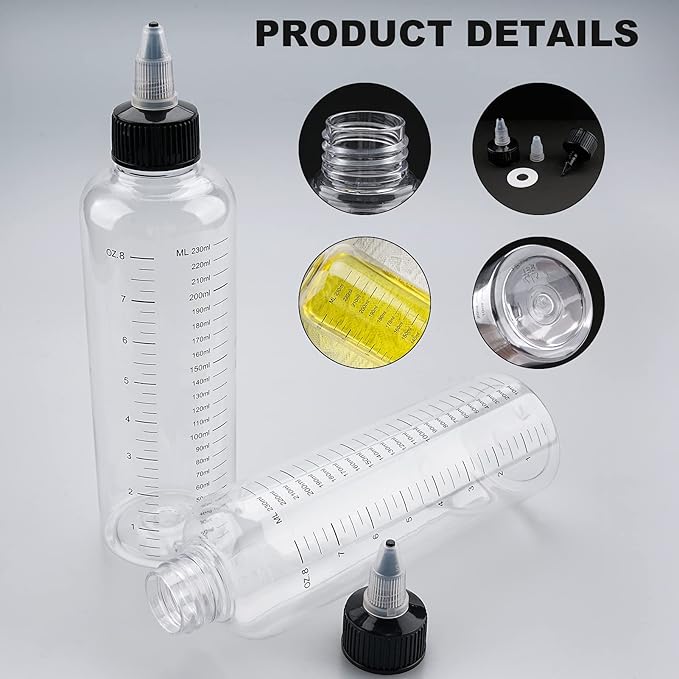 Cosywell Applicator Bottle for Hair Dye 8.5oz 6 Pack With Graduated Scale, Twist-On Top Tip Cap, Empty Plastic Color Oil Squeeze Bottles