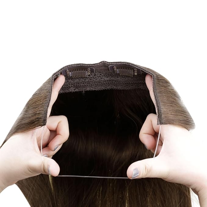 RUNATURE Invisible Wire Hair Extensions Brown 18 Inch 80g One Piece Fish Line Hair Extensions Real Human Hair Straight Smooth Hair No Shedding Easy to Install #4