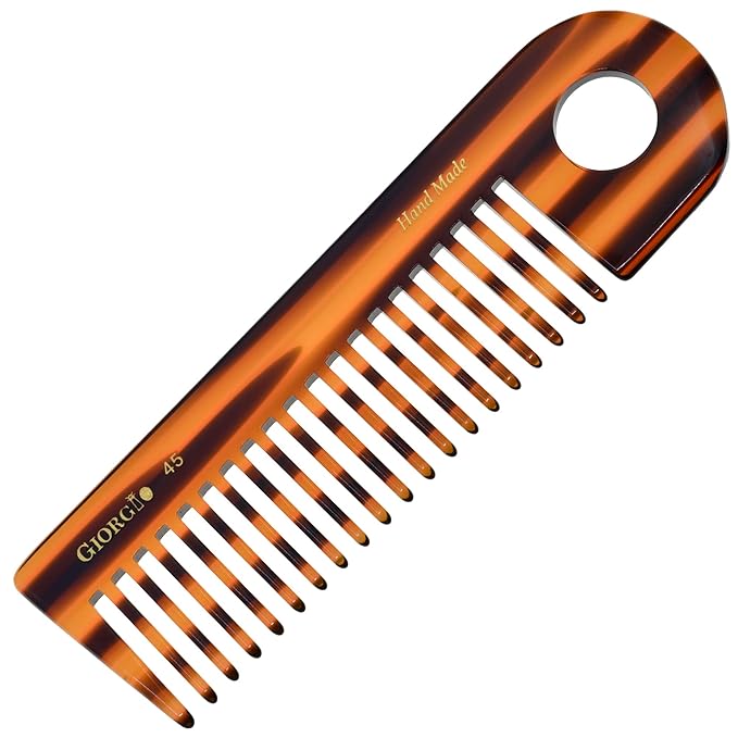 Giorgio G45 Tortoiseshell Detangling Wide Tooth Shower Comb, Easy Use for Thick Curly Wavy Hair. Long Detangler Comb For Wet and Dry Hair. Handmade, Saw-Cut, Hand Polished