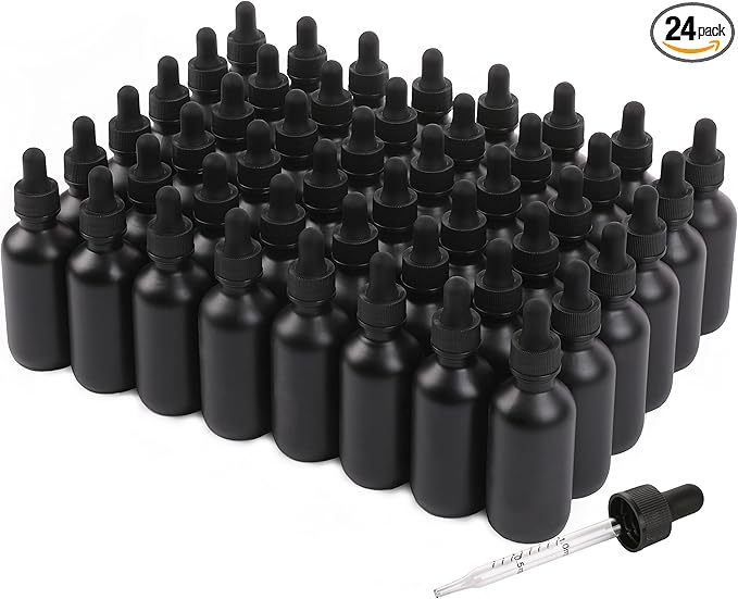 2oz Glass Dropper Bottle,Preety Texture Tincture Bottles with Precise Scales Eye Droppe,for All Kinds Of Mixed Liquids,Leak-Proof Design for Easy Travel (Black Frosted-48Pack)