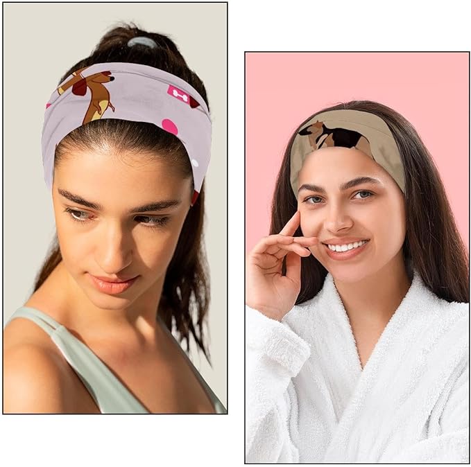 6 Pcs Stretchy Headbands for Women, Absorbed Sport Headband Soft Twist Knotted Headbands for Daily Life Yoga Workout, Dogs Collection Multi Animal