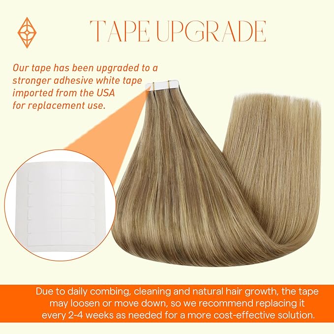 Full Shine Invisible Tape in Hair Extensions Human Hair 20 Inch Color 10 Fading to 16 Golden Blonde Highlight 16 Double Sided Tape in Hair Extensions 50 Grams Skin Weft Hair Extensions Tape in 20 Pcs
