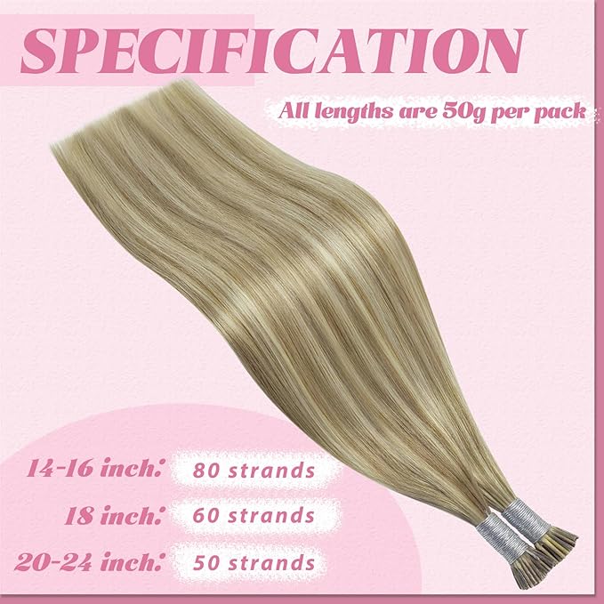 YoungSee I Tip Extensions Brown Highlight I Tip Hair Extensions Human Hair Light Brown Highlight Blonde Itip Hair Extension Real Human Hair 16In 80s 50g I-Tips Extension Human Hair Soft