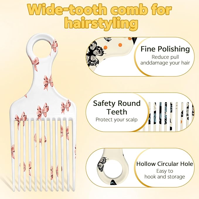 2 Pcs Afro Pick Comb for Natural Curly Hair,Portable Styling Hair Pick for Travel,Anti-Static,Cute Afro Comb for Women Men and Girls (Beige-T2)