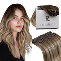 RUNATURE Clip in Hair Extensions Human Hair Balayage Clip in Human Hair Extensions for Women Soft Remy Natural Hair Straight 16 Inch 50g 3pcs #3/8/22 Walnut Brown to Blonde Balayage
