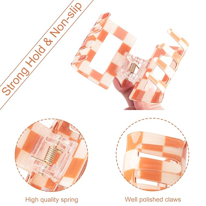 4 PCS Checkered Hair Clips (1.9 x 1.9 x 1.4 inches) for Thin or Thick Hair - Y2K Colors - Nonslip Hair Claw Clips for Women - Hair Clips Gift Set for Adult Women