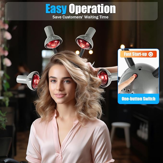 5 Head Infrared Heat Lamp 750W Portable Floor Salon Hair Dryer Adjusting Styling Perming Dryer Color Processor Styling Hair Hood Dryer (Grey)