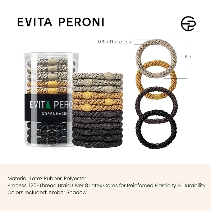 EVITA PERONI Hair Ties 12 Pcs Set, High Elastic Ponytail Holders, Hair Ties No Damage, Elastic Ties for Thick Hair Women Men, Gifts for Mother Sister Girlfriend (Amber Shadow)