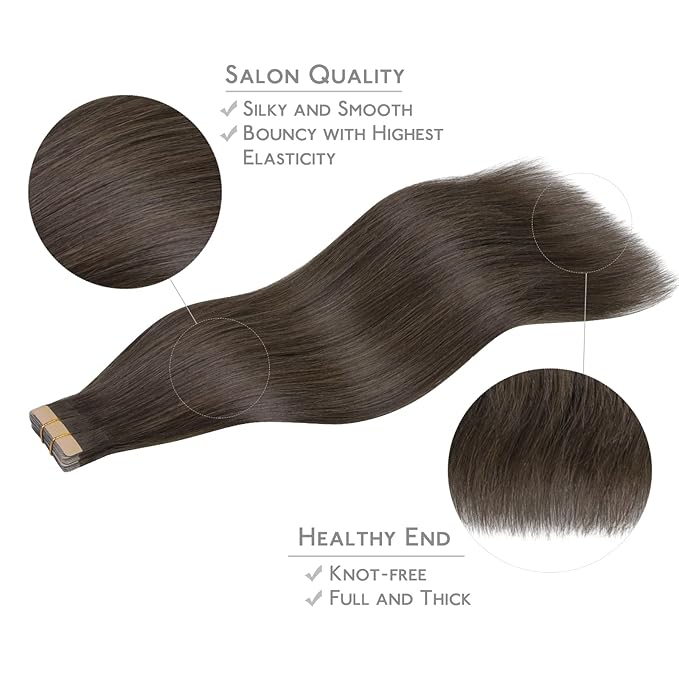 WENNALIFE Tape in Hair Extensions Human Hair, 20pcs 50g 16 inch Cool Dark Brown Remy Hair Extensions Straight Human Hair Tape in Extensions Skin Weft Tape Extensions