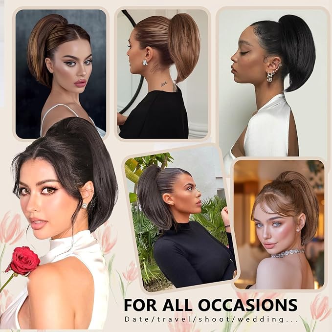 Claw Clip Ponytail Extension - 10 Inch Short Ponytail Extension, Straight Pony Tails Hair Extensions, Synthetic Hair Extensions Ponytail, Clip On Ponytails for Women (Medium Brown Mixed Light Brown)
