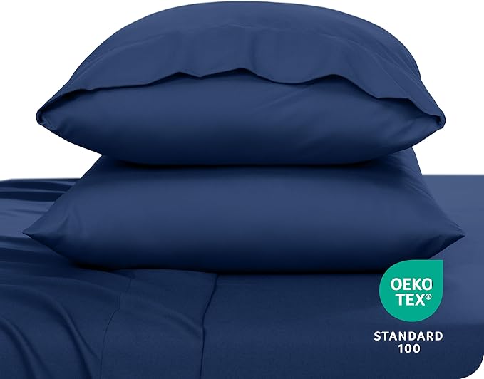 Bare Home Microfiber Pillow Cases - Queen Size Set of 2 - Cooling Pillowcases - Double Brushed - Easy Care - Envelope Closure (Queen Pillowcase Set of 2, Dark Blue)