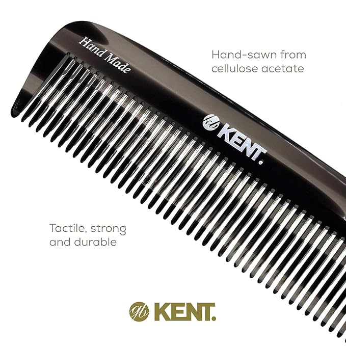 Kent 12T G Wide Tooth Detangling Comb - Handmade Pocket Comb for Thick, Curly, Wavy Hair - Large Tooth Hair and Beard Grooming Comb - Saw-Cut and Hand Polished